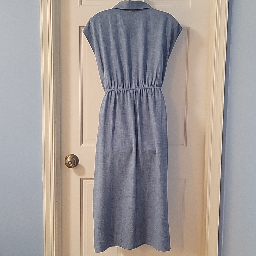 Emma & Michele Light Blue Sleeveless Midi Shirt Dress with Waist Tie - Picture 2 of 11